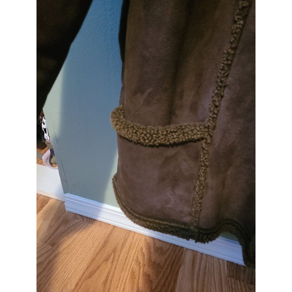 LL Bean Long‎ Brown Coat Faux Suede Sherpa Shearling Lined Polyester WM's 1X - Picture 8 of 9